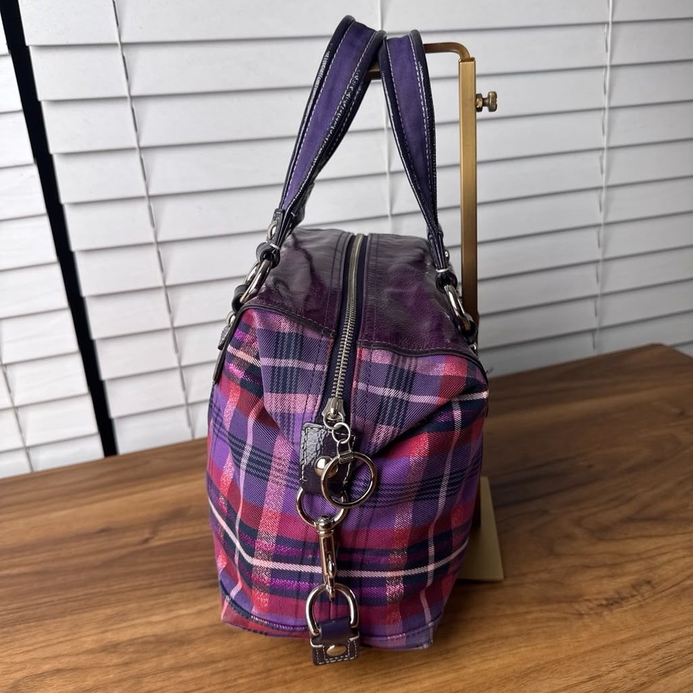 Coach Poppy Purple Tartan Plaid Satchel Limited Edition Hang Tags 15884 - Picture 11 of 16
